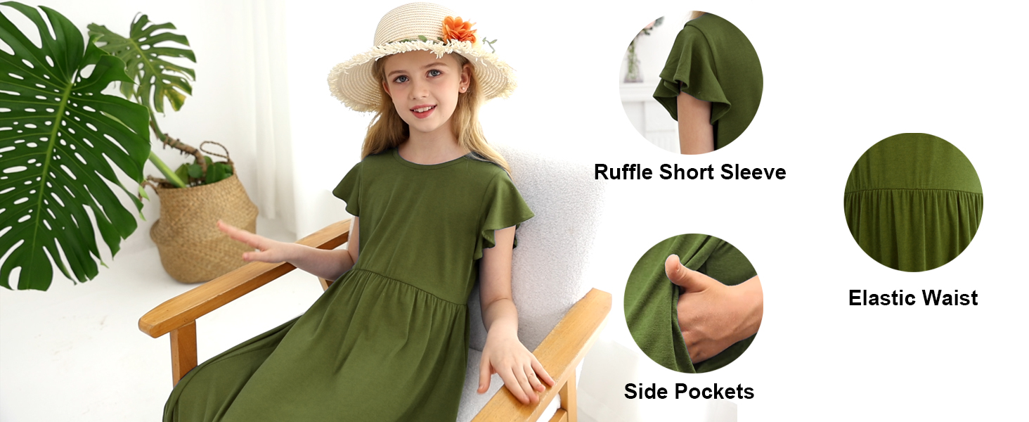 Girl's Casual Long Maxi Dress girls short sleeve dress girls school dress girls holiday dress