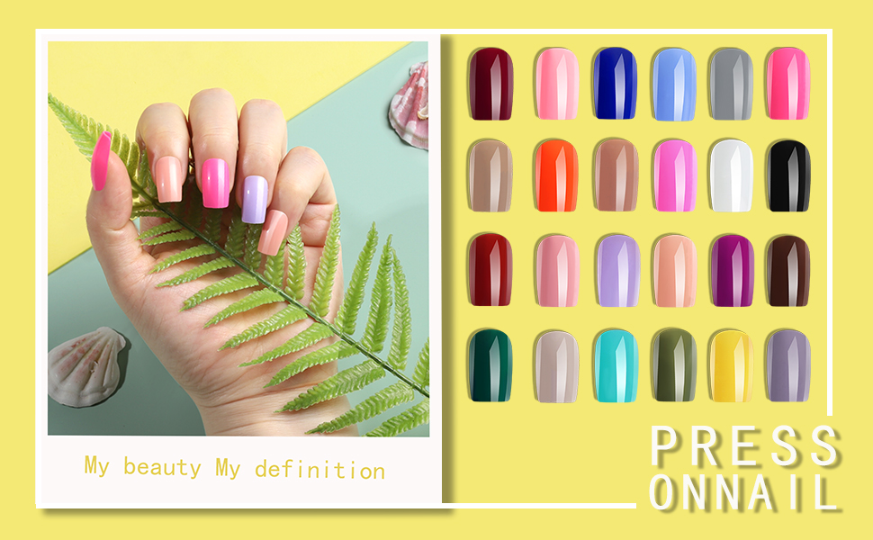 FANDAMEI 24 Colors Press on Nails Square, 24 Packs 576PCS
