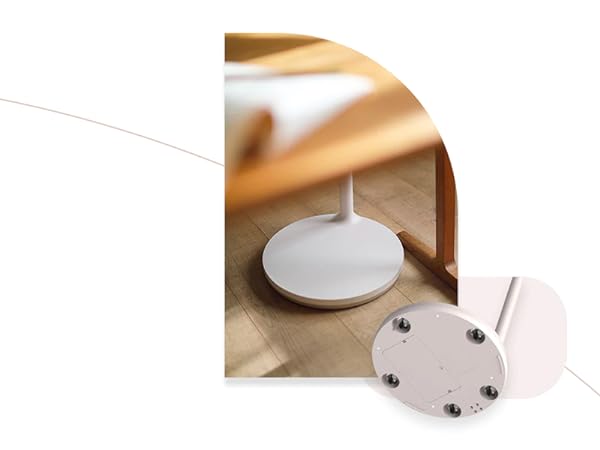 Five wheels hidden in the base of the product make it easy to move StanbyME around your home