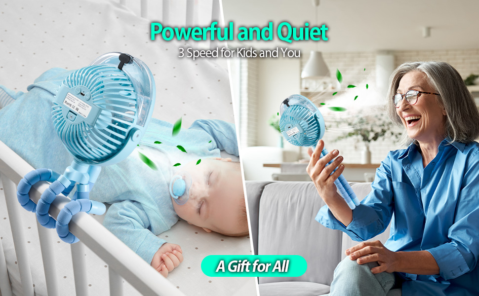 Portable Stroller Fan with Mist, Rechargeable Misting Fan