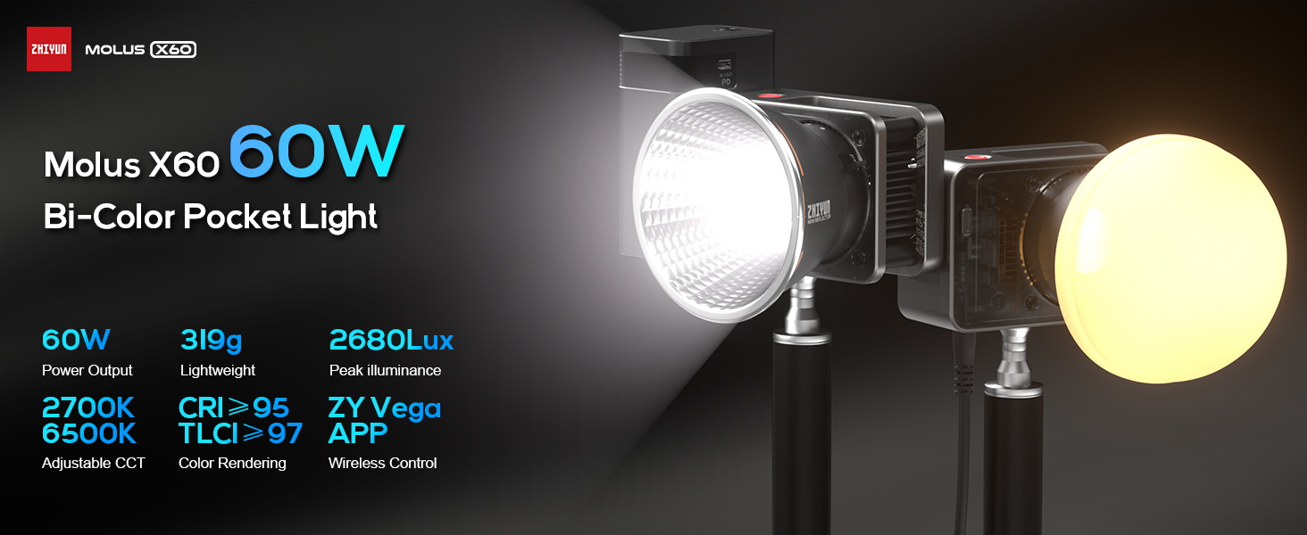 60W portable Video Light Photography Light Key Light on camera video light ZHIYUN X60
