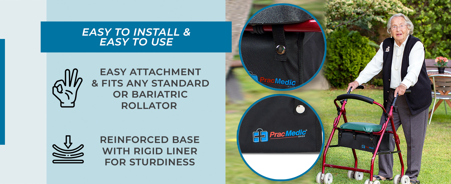 Extra Large Under Seat Rollator Bag for Folding or