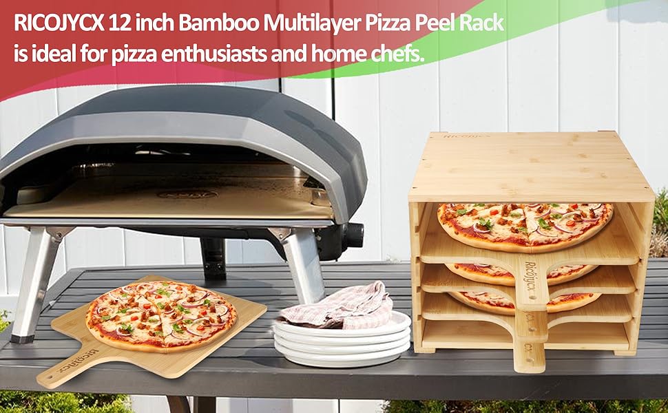 RICOJYCX 4PCS 12inch Bamboo Multilayer Pizza Peel Rack