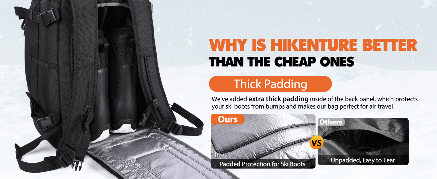 Hikenture Ski Boot Bag Backpack, 50L Padded Ski Bag & Snowboard Boot