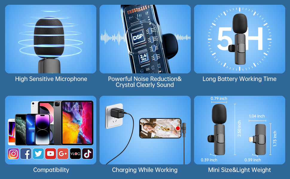 CHOAST 2 Pack Professional Wireless Lavalier Microphone for