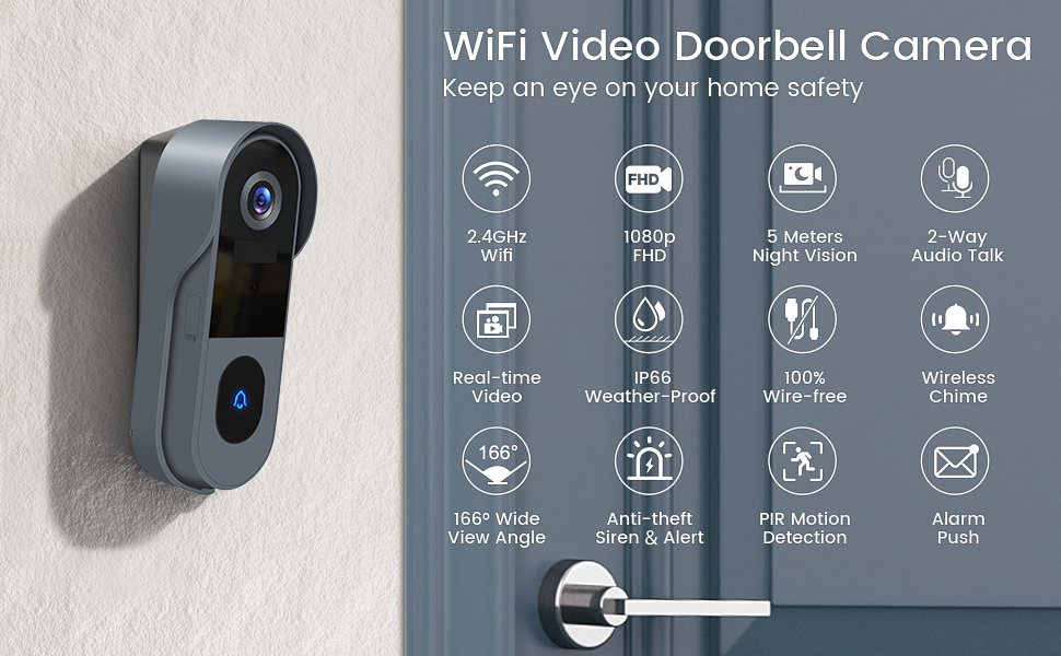 XTU Wireless WiFi Video Doorbell Camera with Chime, 1080P HD Smart