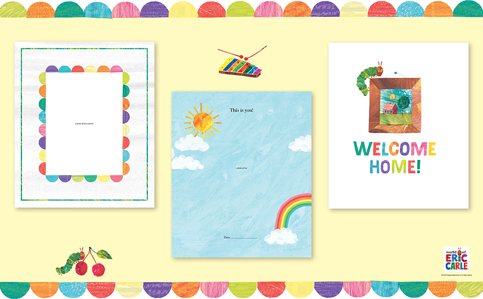 3 sample pages from The Very Special Baby Book on a yellow background.