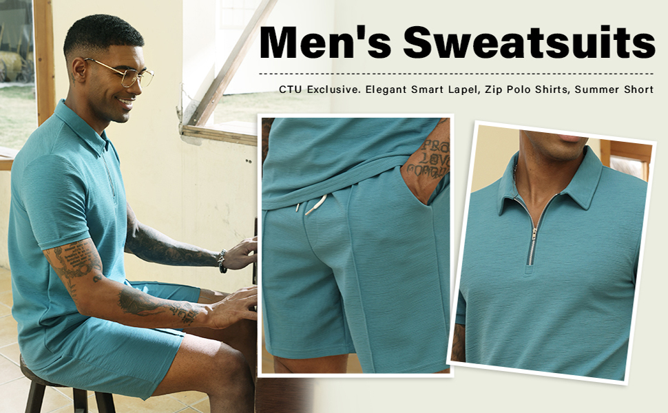 Mens Tracksuit Polo Shirt & Shorts 2 Pieces Summer Outfits Suit Activewear Sweatsuits