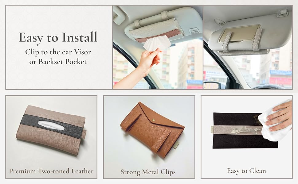 LEART Car Tissue Holder Leather Tissue Box Holder for Car Car