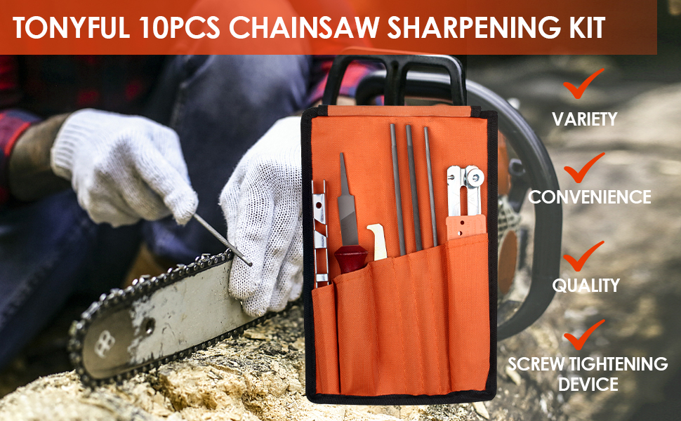 TONYFUL Chainsaw Sharpener File KitContains 5/32, 3/16, and 7/32 Inch