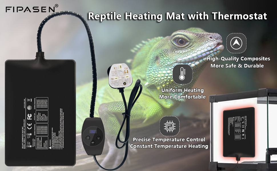 FIPASEN Reptile Heating Mat with Digital Thermostat, 8x12 Inch