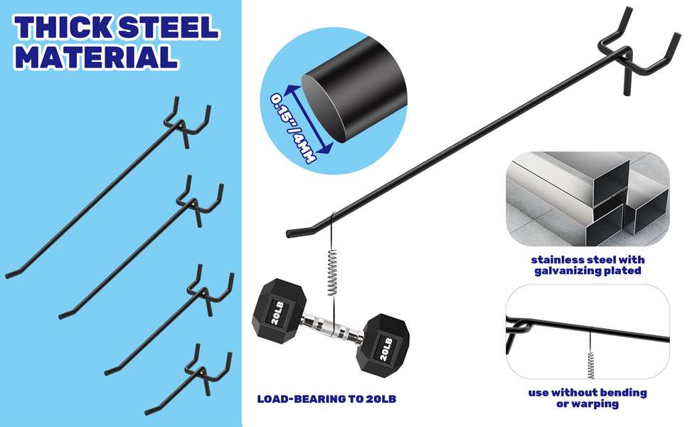 Waltool 40Pcs 6" /150mm Stainless Steel Pegboard Display