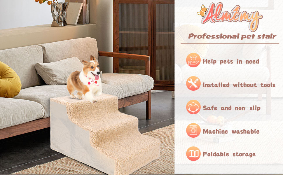 3 Tiers Dog Stairs, NonSlip Plastic Pet Steps, Plastic Dog Stairs for