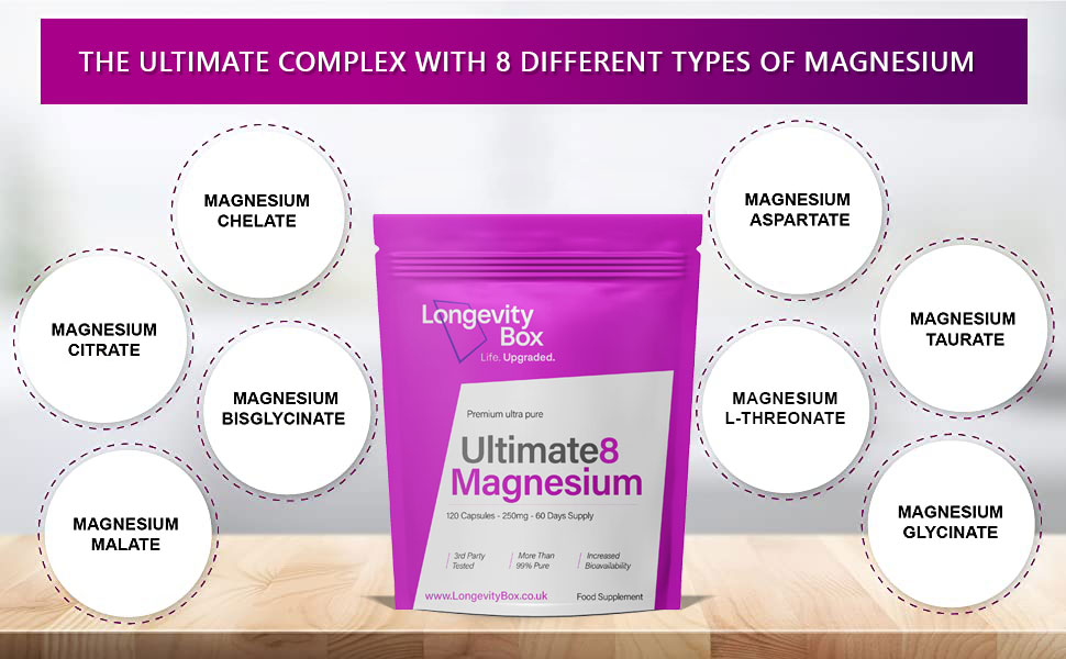 Pure Ultimate 8 Magnesium Complex Supplement 120 Capsules Glycinate