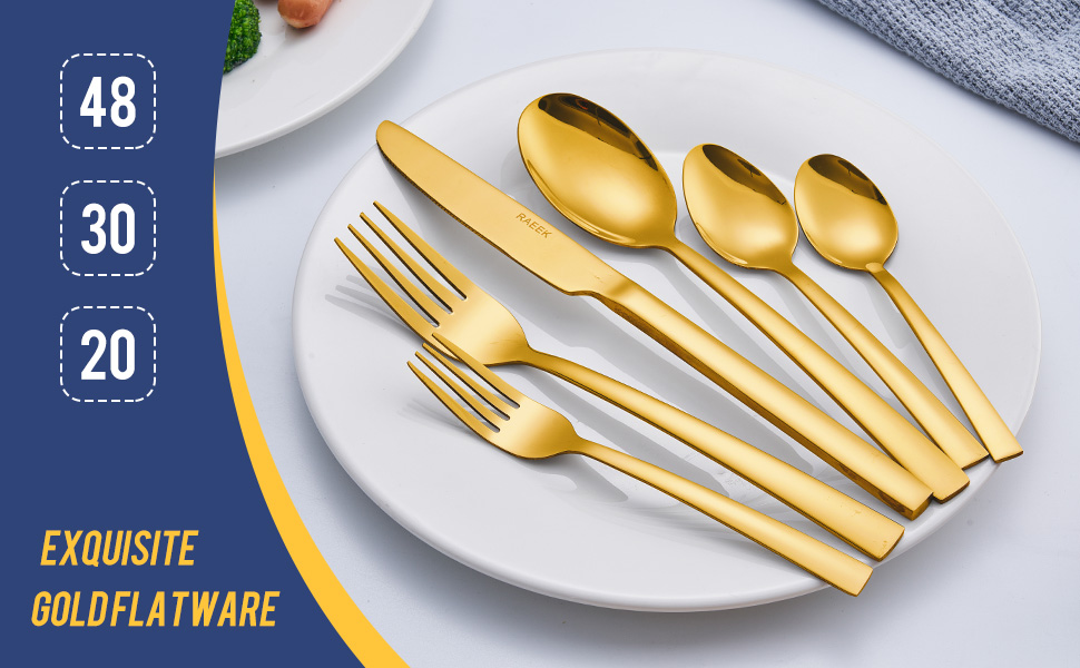 48 Pieces Gold Silverware Set with Organizer, Durable