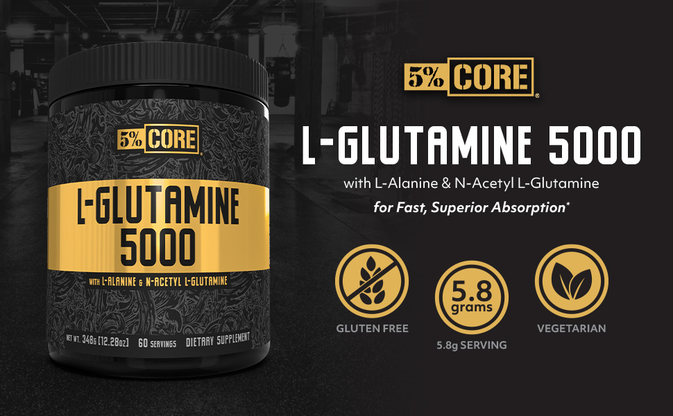 5% Nutrition Core L-Glutamine Supplement L-Alanine Amino Muscle Builder Post Workout Unflavored