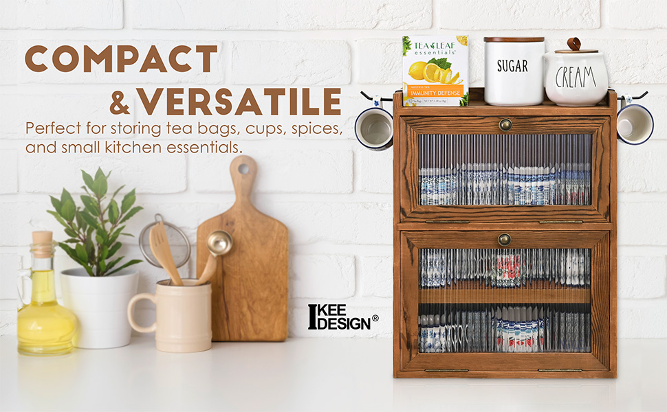 wooden storage cabinet kitchen countertop organizer tea storage cabinet rustic cupboard pantry