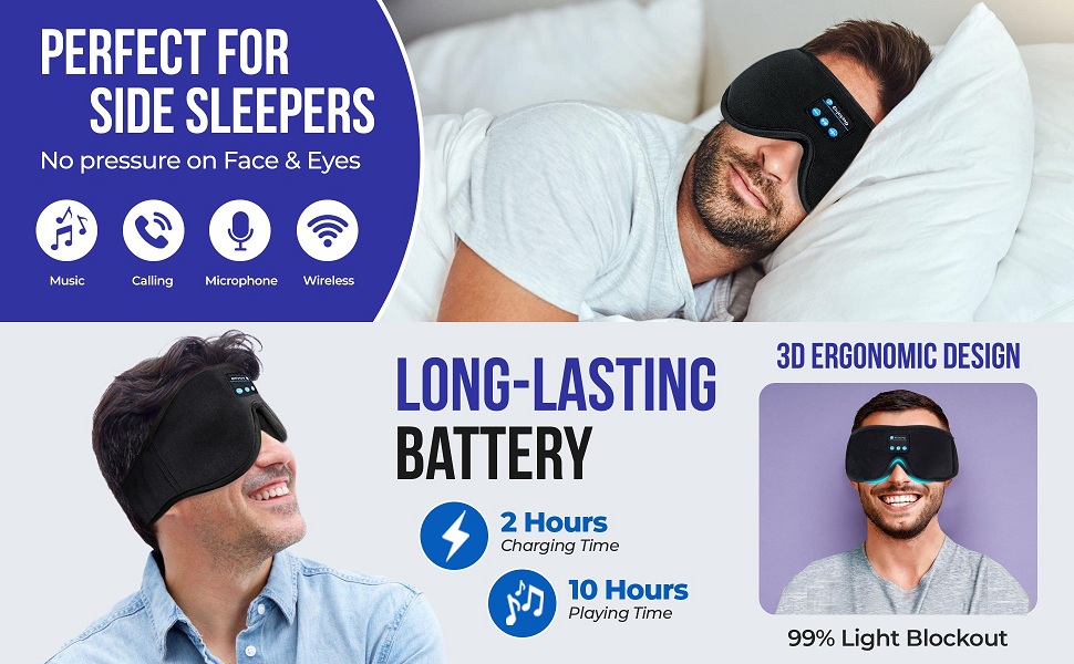 Bluetooth Sleep Mask, 3D Sleep Headphones Eye Mask with Headphones for Men & Women