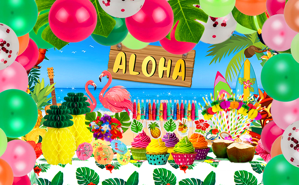 Hawaiian Party Decorations, 138 Pcs Luau Party Decorations, Tropical