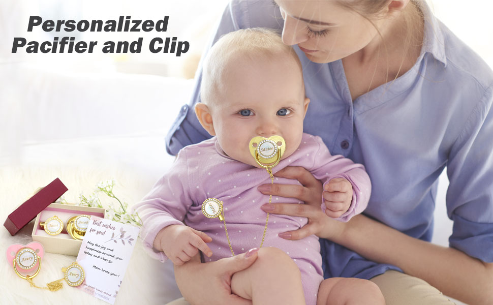 Personalized Pacifier and Pacifier Clip with Name, Bling