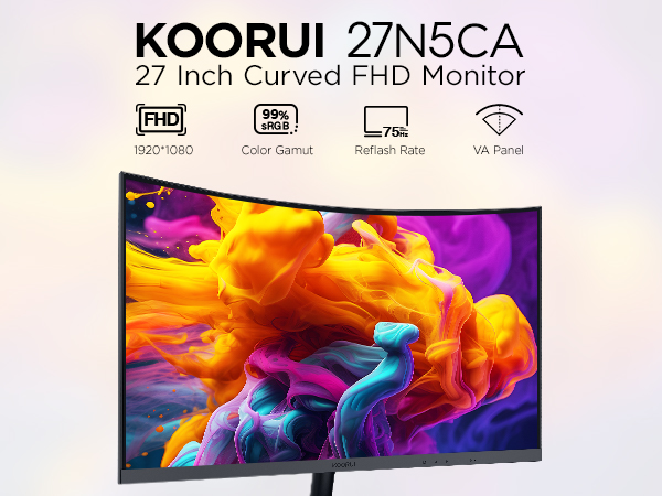 KOORUI 27N5CA ディスプレイ本体 Amazon.com: KOORUI 27 Inch Curved Monitor FHD 1080P 75Hz