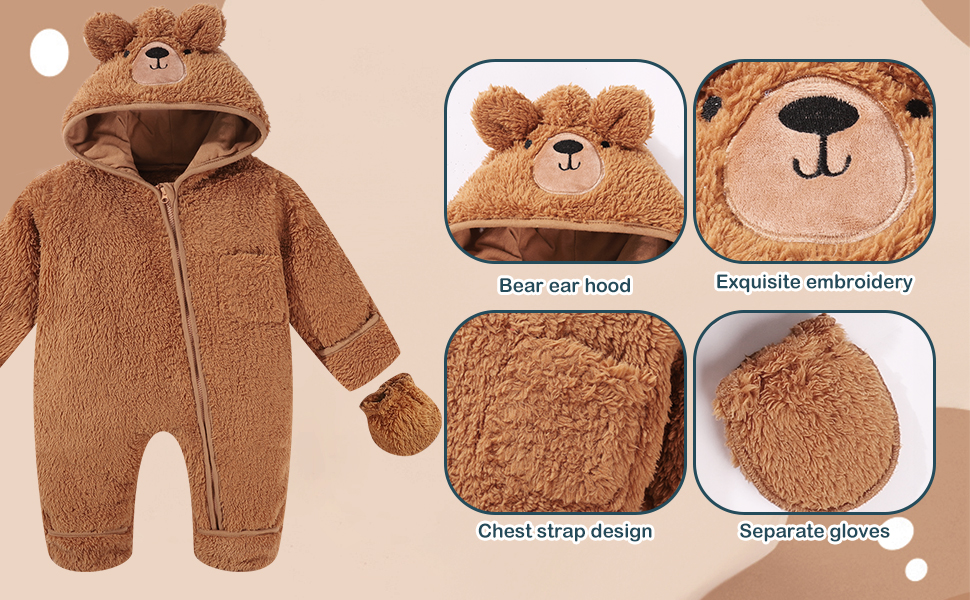 Newborn Baby Snowsuit Bear Onesie Suit