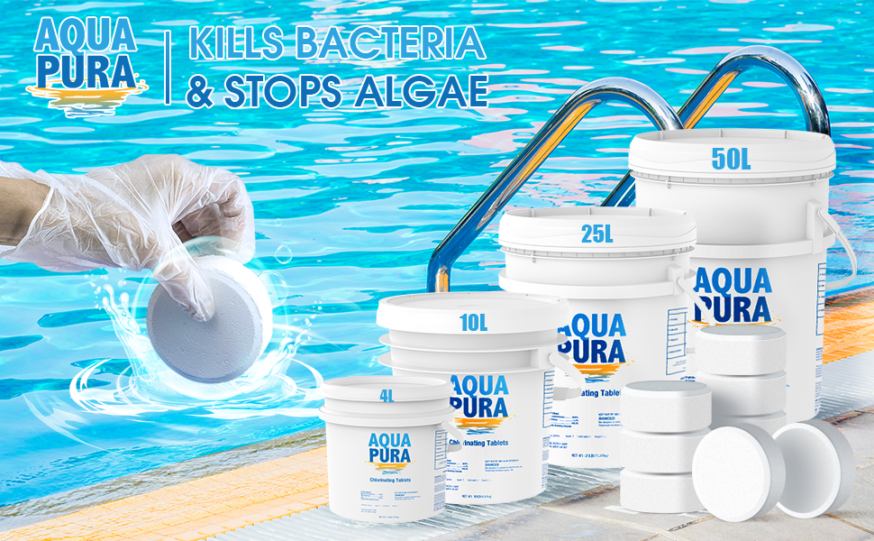 Aqua Pura Swimming Pool Chlorine Tablets, 3” Pool Supplies