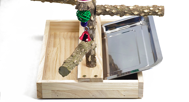 Bird Stand with Removable Potty Tray securely attaches to desks through non-slip footpads