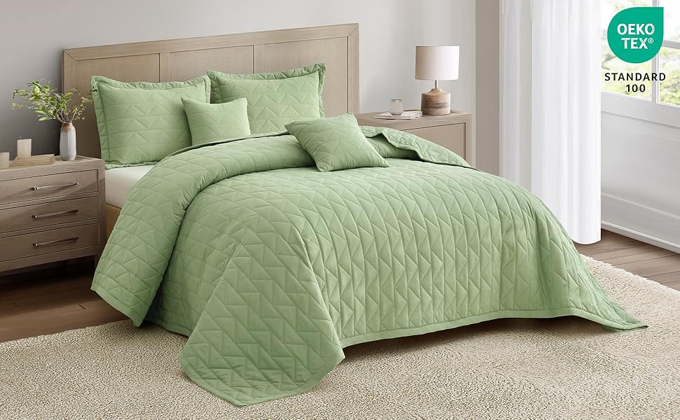 Oversized King Bedspread 128x120, Modern & Contemporary Look, Reversible, 5 Piece Set, King/Cal King, Sage Green - Li 6e0c084f 41ff 43b9 B774 6a4f591d3305. CR0,0,1940,1200 PT0 SX970 V1