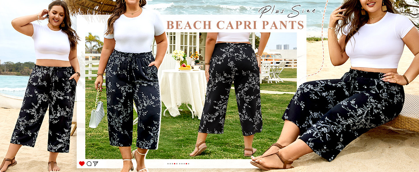 Womens Capri Pants Loose High Waisted Wide Leg Lounge Pants Drawstring Causal Palazzo Pants Trousers