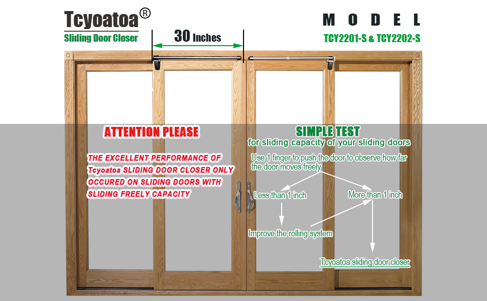 Sliding Door Closer Automatic, Sliding Patio Door Closer Kit, Easy to Install, Fit for 30" Width