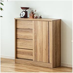 Amazon｜カウンター 薄型 幅90cm スライド扉 引出し収納 収納棚 奥浅