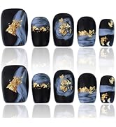 Handmade Press On Nails - Short Square Press On Nails 3D Design Acrylic Coffin Nails French Tip G...