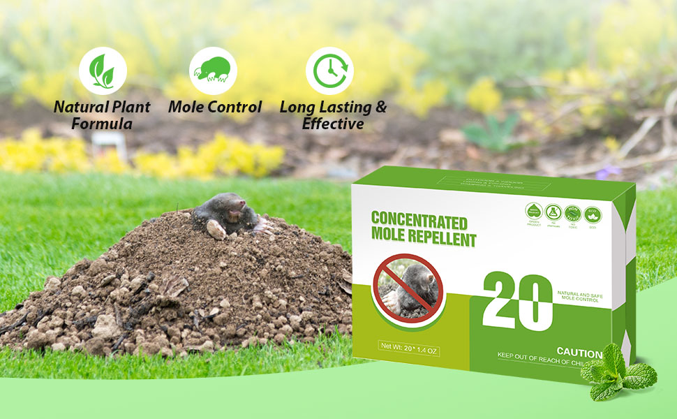 KINGFAC Mole Repellent for Lawns 20 Packs Castor Oil Gopher