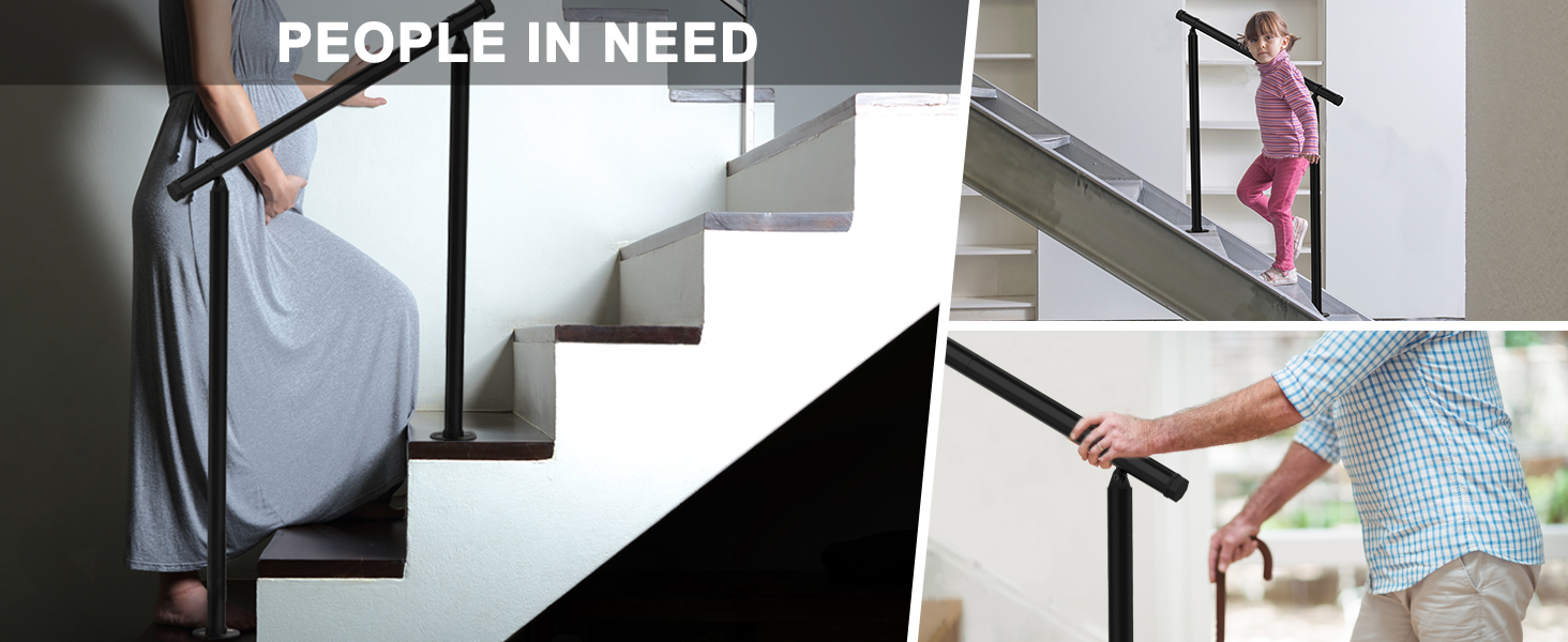 2Pack 3 Step Hand Rails for Outdoor Steps,Black Handrail