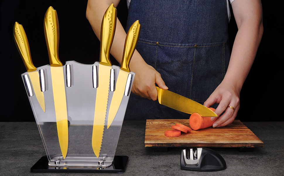 Non-Stick Coating Knives & Acrylic Stand 7 Pcs Set