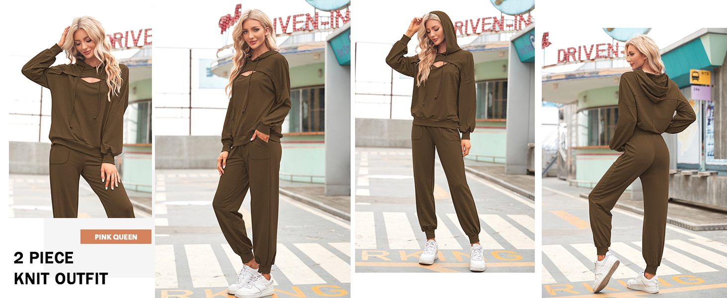 Pink Queen Womens 2 Piece Sweatsuit Outfits