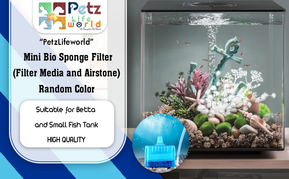 VAYINATO® Mini Bio Sponge Filter with Filter Media and Airstone