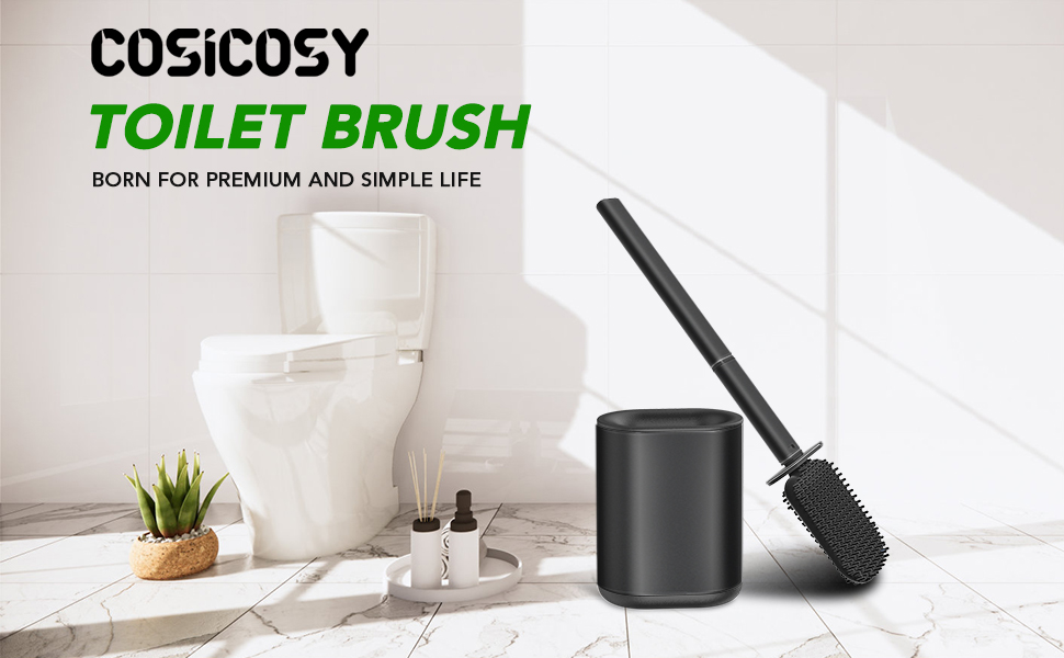 COSICOSY Toilet Brush, Stainless Steel Silicone Toilet Brush and Holder