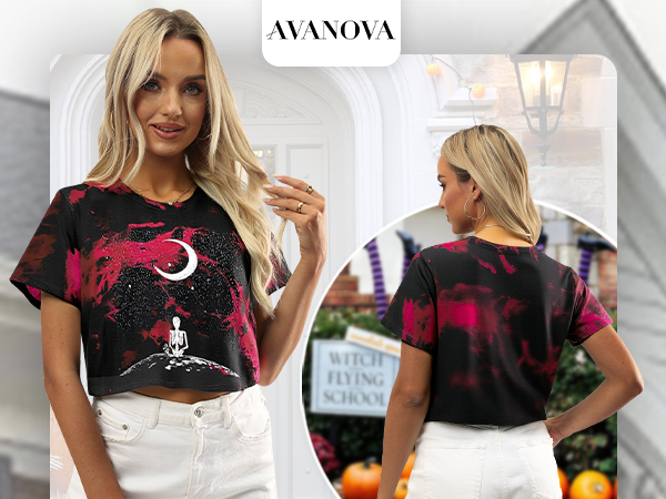 Amazon.com: Avanova Women Skull Skeleton Graphic Crop Top