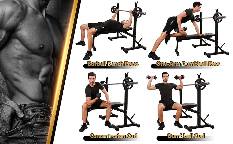 Bench Press, CANPA Olympic Weight Bench with Squat Rack