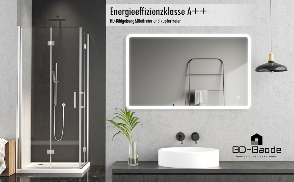 BDBaode Bathroom Mirror with Lighting, 60 x 100 cm, LED Bathroom