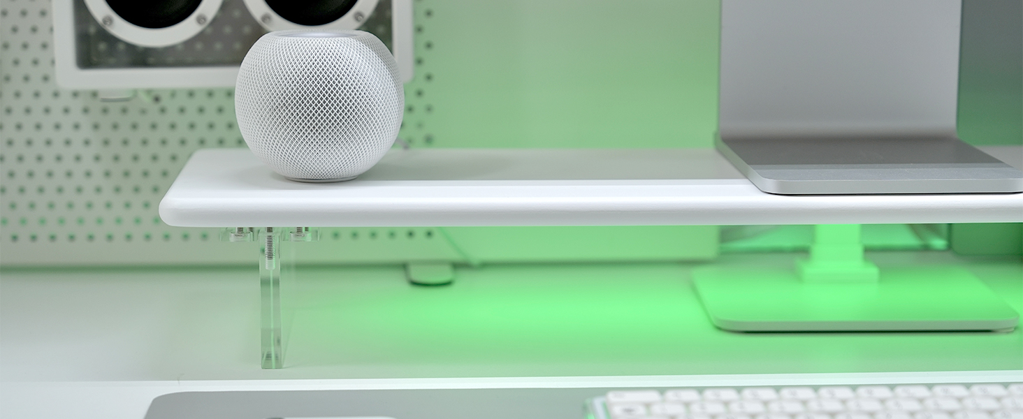 Bamboo Monitor Stand Riser in White with RGB Light