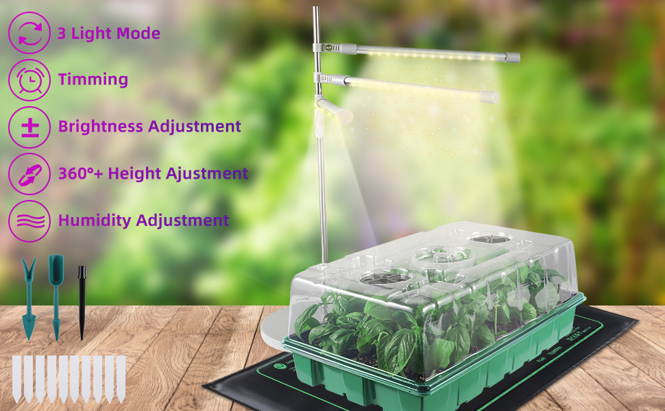 seed starter tray with grow lights and heat mat