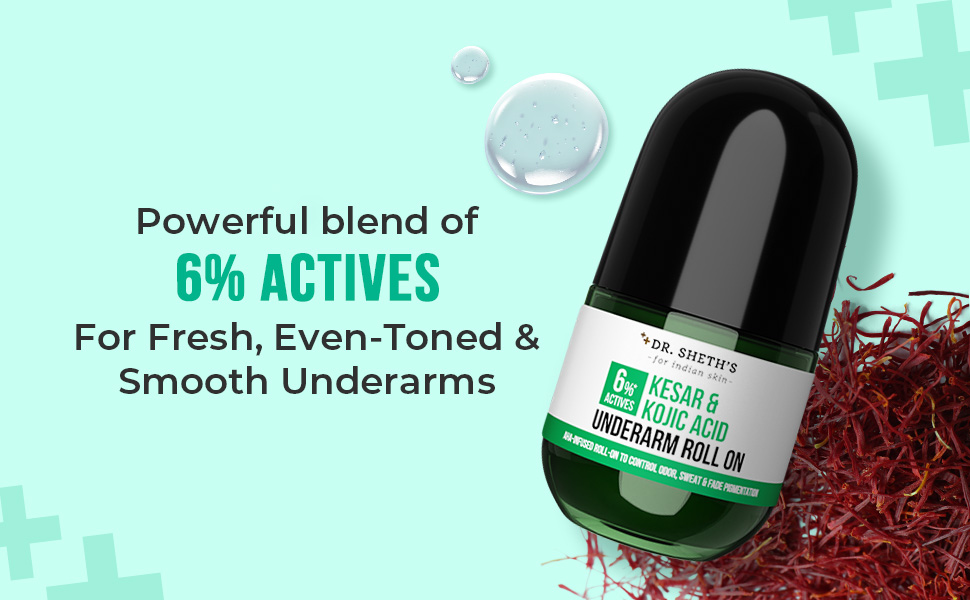 Dr. Sheth’s KESAR & KOJIC ACID UNDERARM ROLL-ON| 6% Actives -AHA, Kojic Acid & Niacinamide
