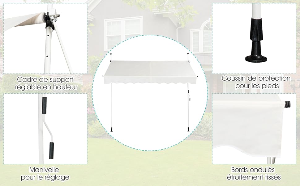 RELAX4LIFE Store Banne Sans Perçage Hauteur Réglable 200-300CM Avec Manivelle, Auvent Balcon Rétractable Anti-Soleil Installation Sans Perçage Pour Balcon, Jardin, Patio(Gris, 300 X 125 Cm) 15 4