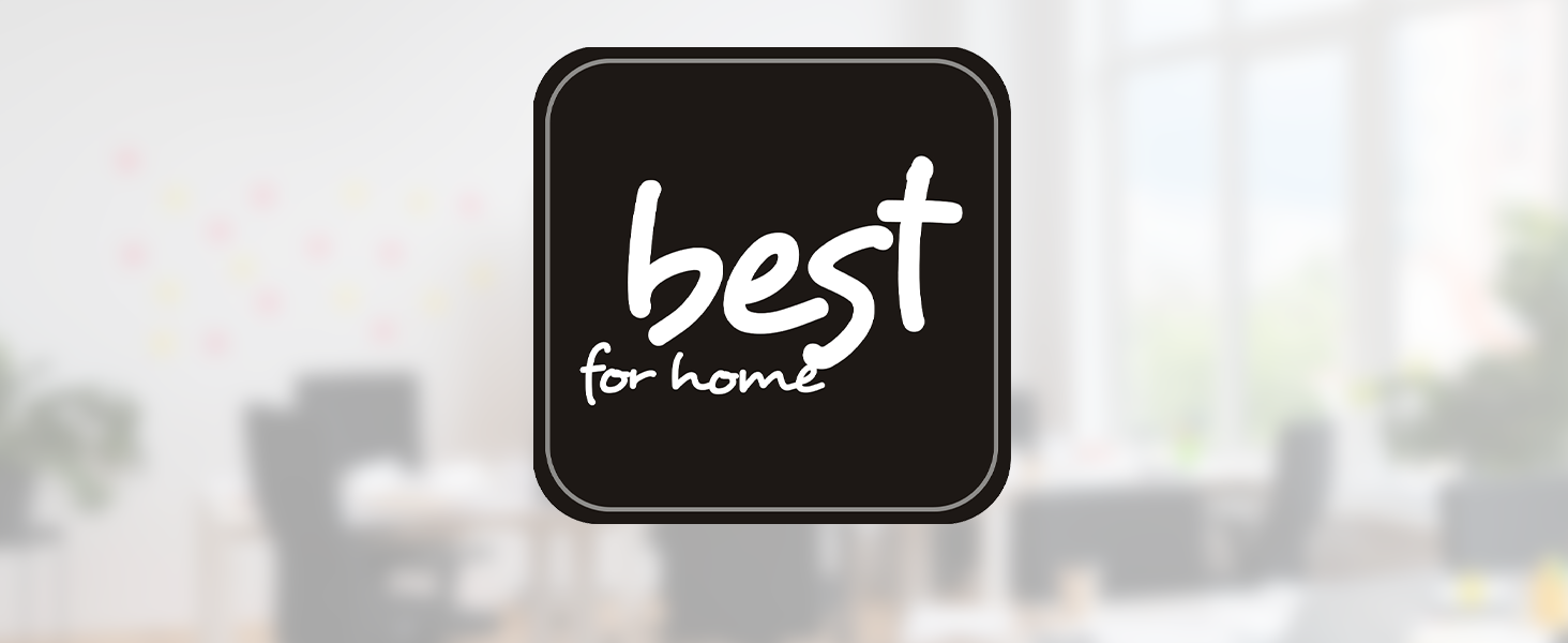 Text lautet: „Best for Home“ in weißer Schrift auf schwarzem, abgerundetem, rechteckigem Abzeichendesign.