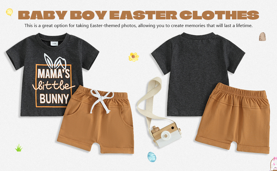 Sprifallbaby Easter Baby Boy Outfit Short Sleeve Letter Bunny Print TShirts Toddler