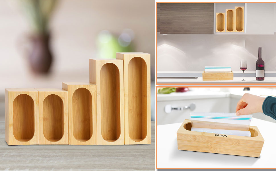 Hamho Ziplock Bag Storage Organizer for Drawer, Bamboo Ziploc Food Bag