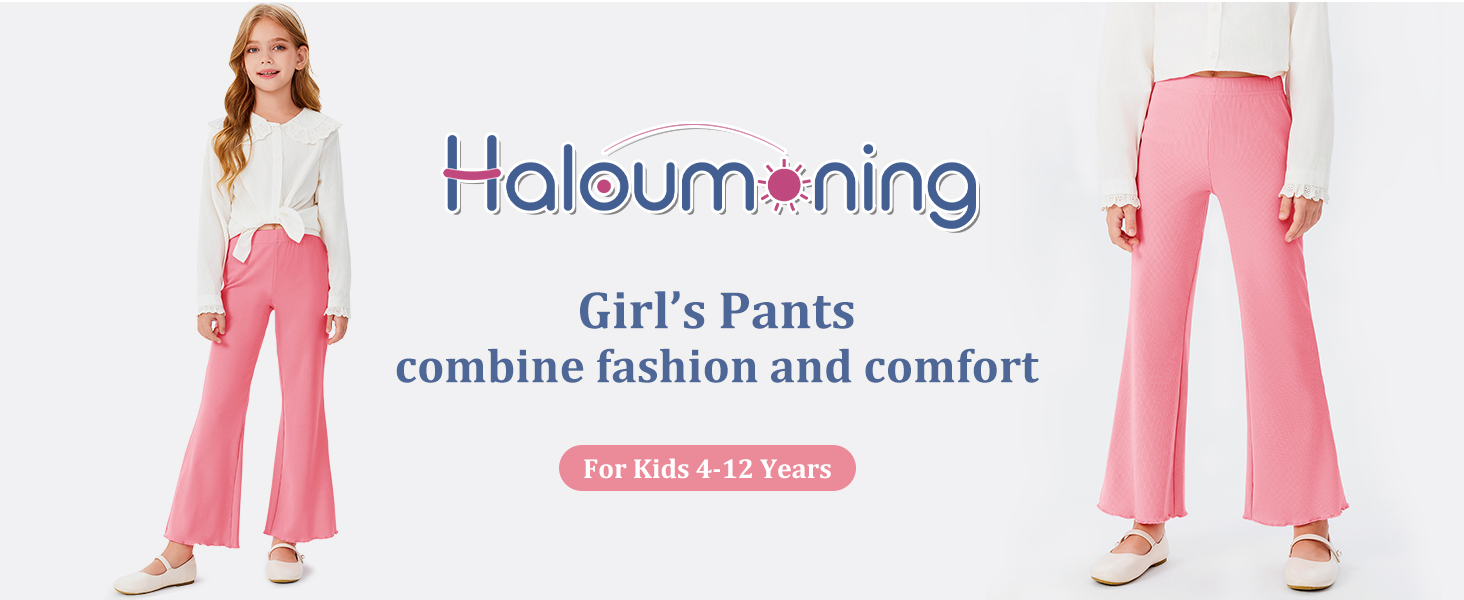Girls Pants Ribbed Elastic Waist Flare Pants Toddler Ruffle Bell Bottoms Pants 4-12 Years